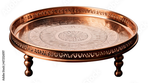 Copper Tray Table Isolated on Transparent or White Background, PNG