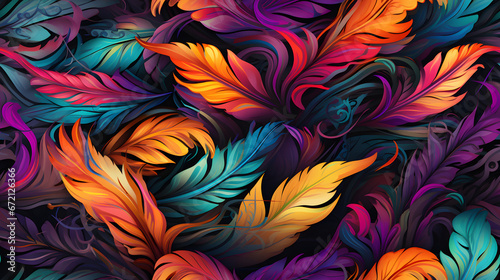 Vibrant carnival pattern with masks and feathers photo