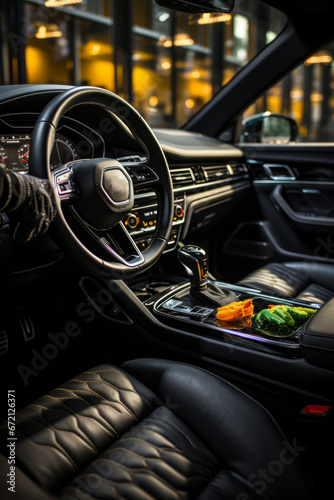 Luxury car interior being meticulously cleaned and detailed, Generative AI © Shooting Star Std
