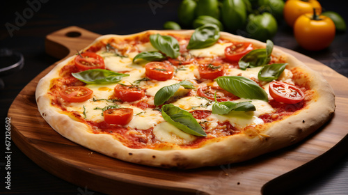 Pizza with vegan mozzarella tomatoes