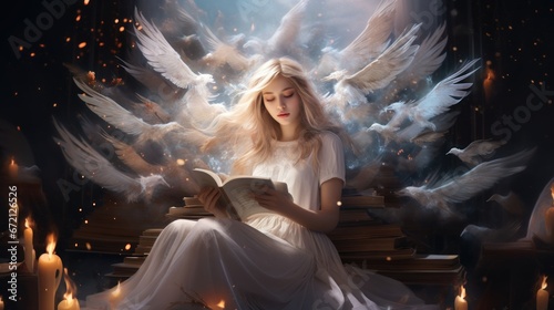 Magical Book of Akashic Records with pretty lights and dark mysterious background