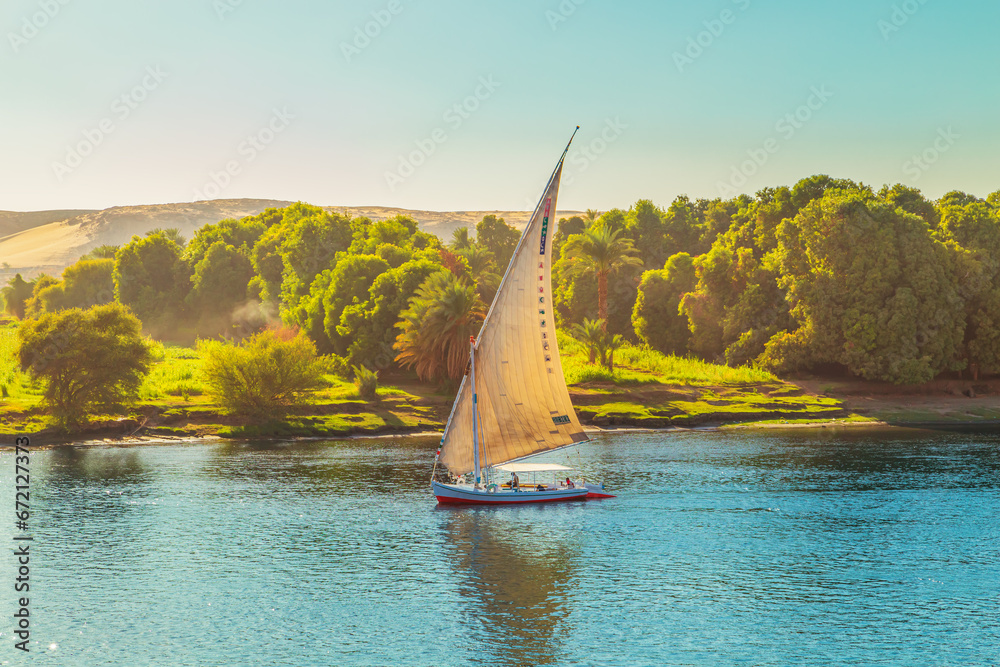Traditional felucca boat on the Nile River.