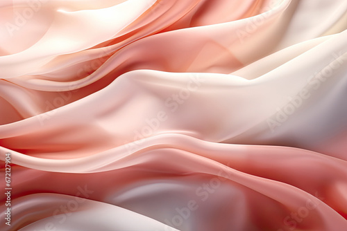 Pink rose peach white silk satin. Creases in fabric. Light luxury elegant background with space for design.