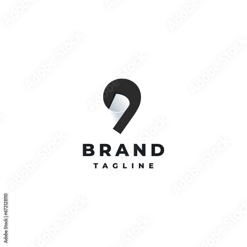Creative Nine Paper Logo Design. Number Nine With A Roll Of Paper Inside Logo Design.