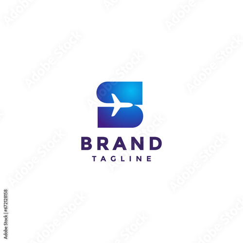 Simple Letter S With Airplane Silhouette Logo Design. Airplane Icon Inside Letter S Logo Design.