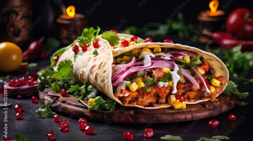 The concept of Mexican cuisine. Mexican tacos