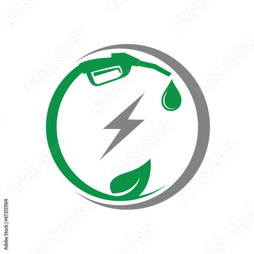 Green bio fuel energy logo with fueling nozzle..