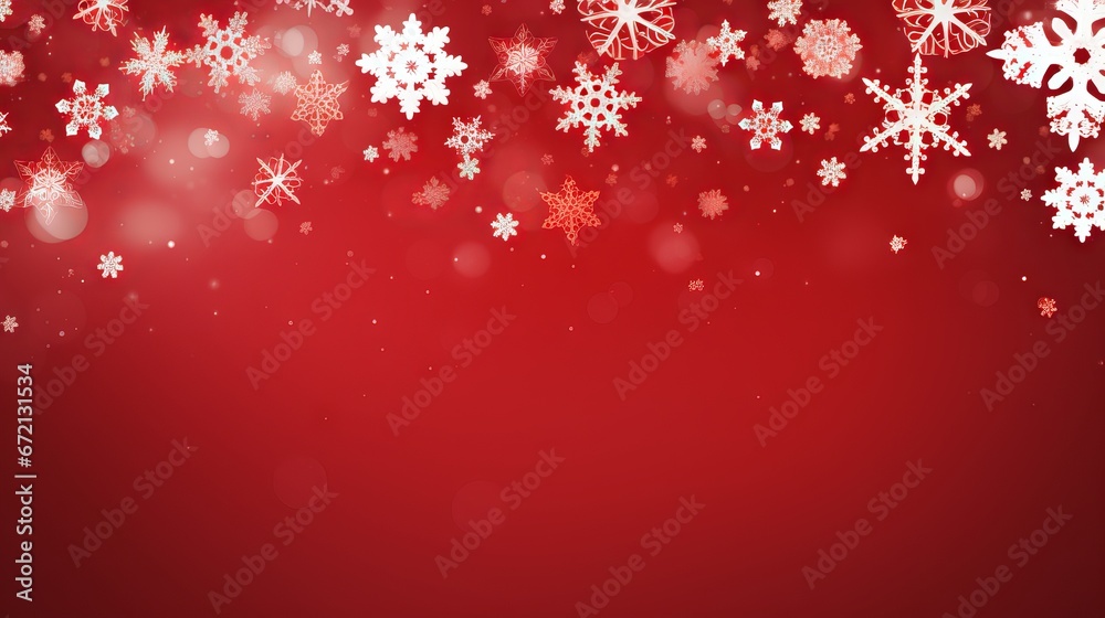 Red Christmas banner with snowflakes with copy space. Vector illustration of horizontal new year background for headers, posters, cards, and websites.