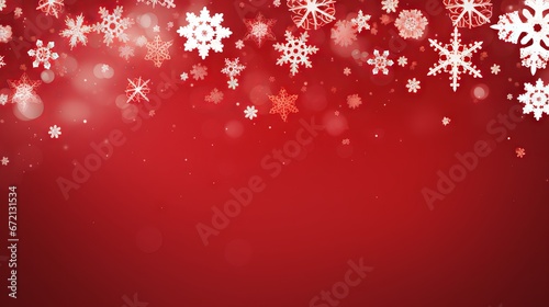 Red Christmas banner with snowflakes with copy space. Vector illustration of horizontal new year background for headers, posters, cards, and websites.