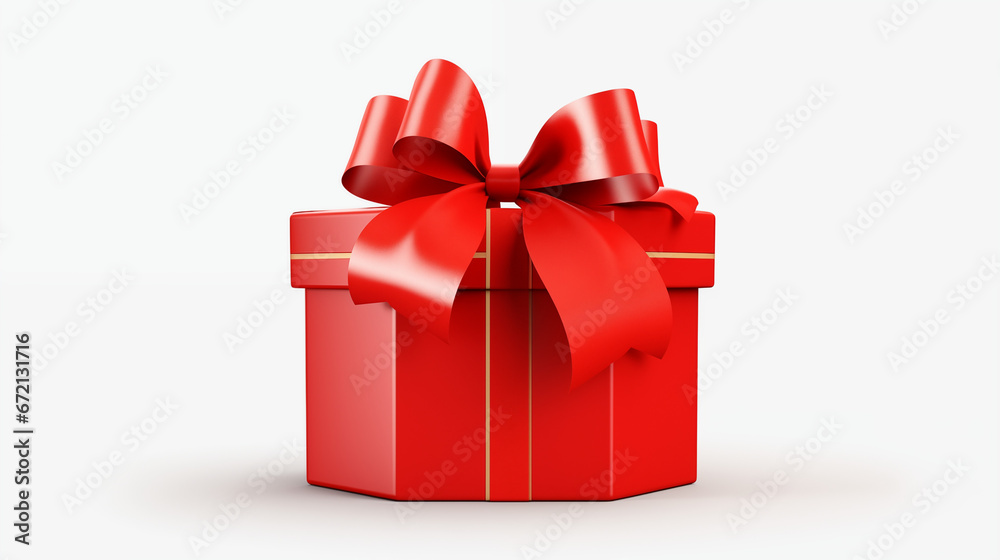 A box for gifts, complete with a red ribbon, with the option of being seen on either a transparent or white background. Created using Generative AI.