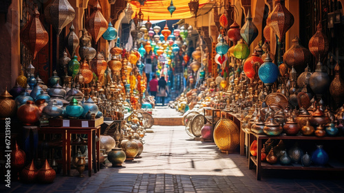 the traditional moroccan souk in the old medina photo