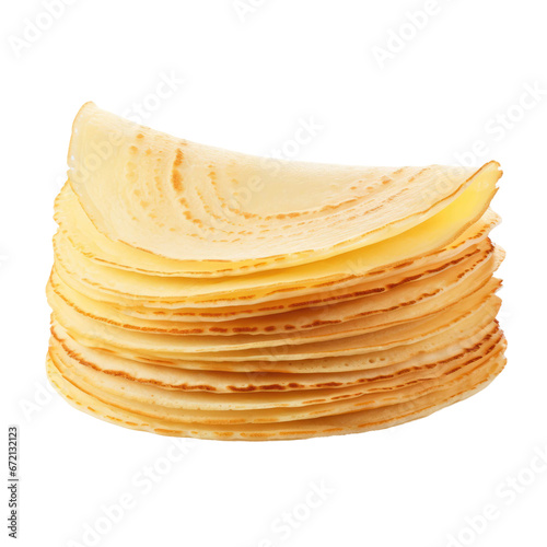 Stack of thin crepes isolated on transparent or white background