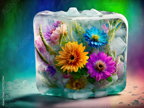 fiori nel cubetto di ghiaccio 
