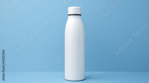 blank white water bottle isolated on blue background mock-up