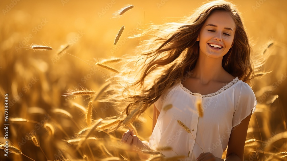Blissful youthful lady celebrates in harvest time hurling fallen yellow clears out within the stop