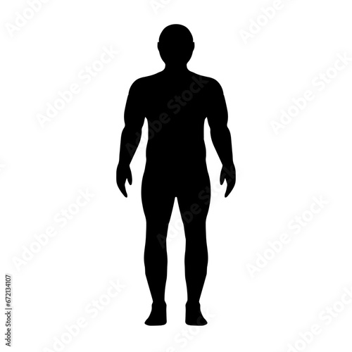 Silhouette athletically built stocky man, contours relief muscles athlete