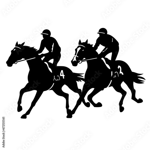 Horseback rider black icon on white background. Race horsemen silhouette