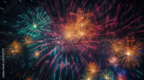 Colorful fireworks exploding in a night sky mesmerizing display with vivid streaks of light and vibrant patterns photography