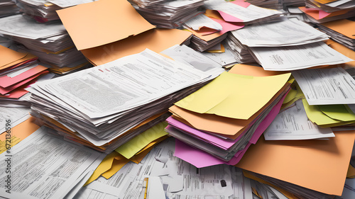Bureaucracy Piles Up: Endless Paperwork. Generative AI. photo