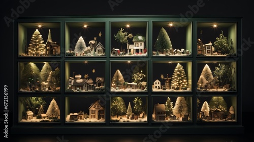 Christmas blessing boxes collection with pine tree for deride up layout plan. See from over photo