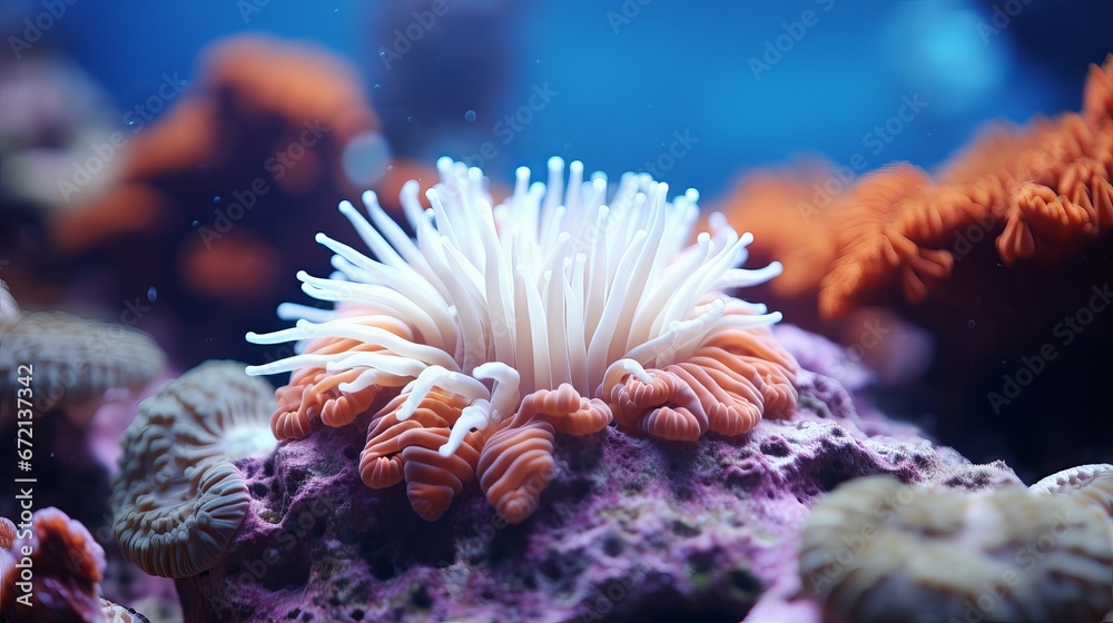 Charming anemone angle playing on the coral reef Charming anemone angle playing on the coral reef