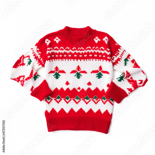 Red Christmas Sweater on White Background