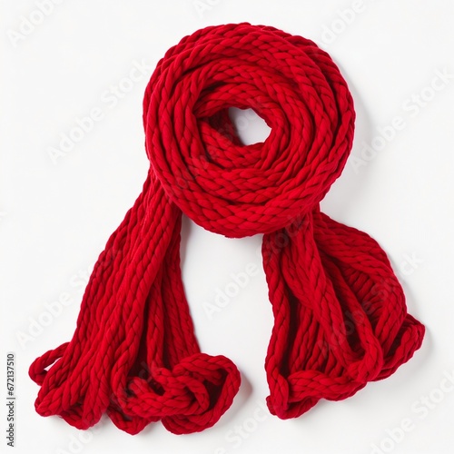 Red Knitted Scarf on White Background