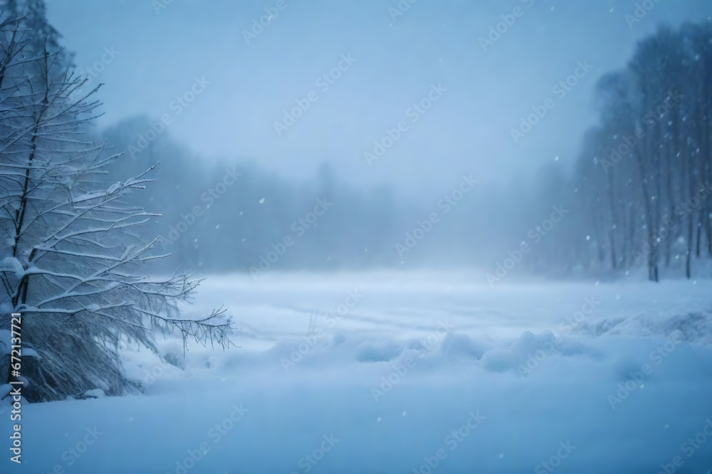 winter forest in the fog