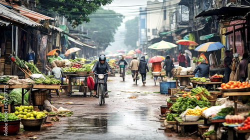 outdoor market in Vietnam on a rainy day © Melinda Nagy