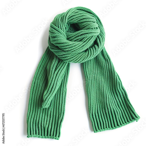 Green Knitted Scarf on White Background