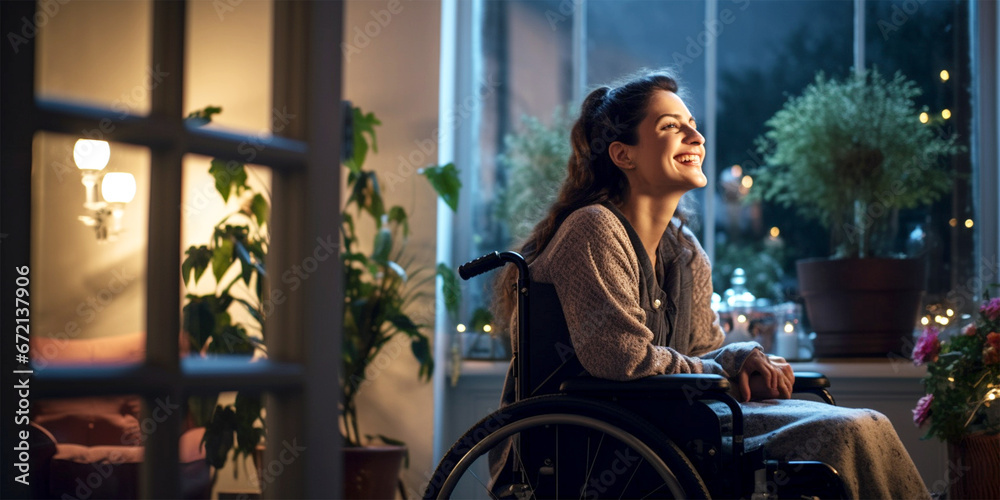 Fototapeta premium cheerful young woman in a wheelchair