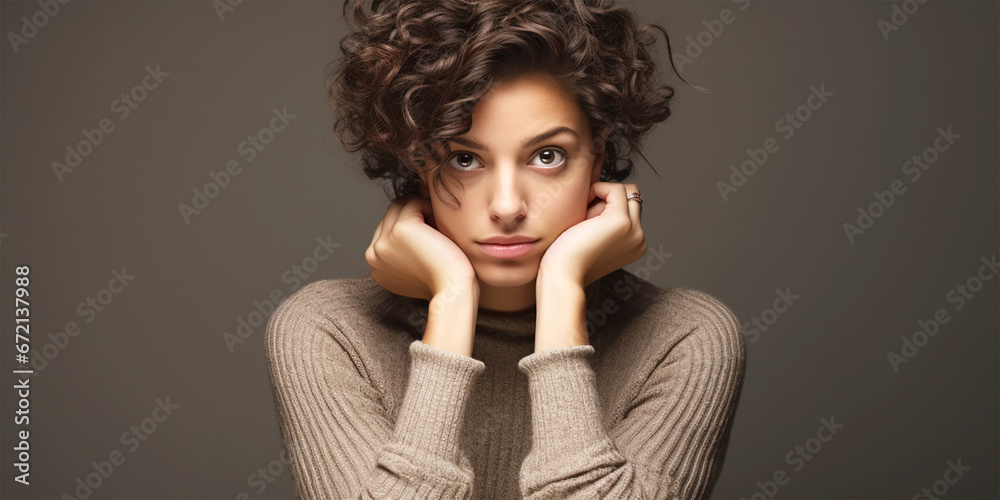 beautiful young woman with curly hair beautiful young woman with curly hair