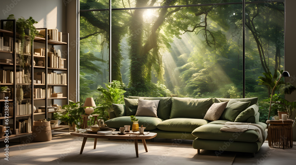 A breathtaking wallpaper featuring a lush forest, with sunlight filtering through the leaves, ideal for creating a connection with nature indoors.