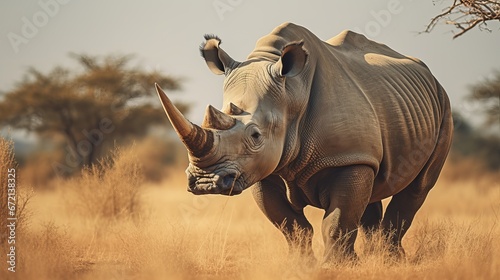 African white rhino with expansive horn on safari photo