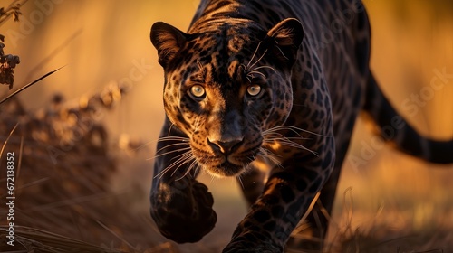 African panther female posture in excellent evening light