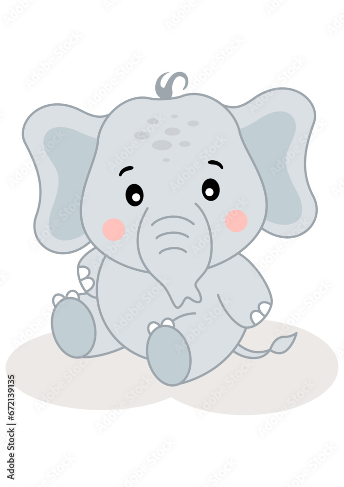 Cute baby elephant sitting isolated on white