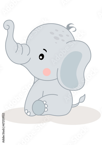 Adorable baby elephant sitting isolated on white