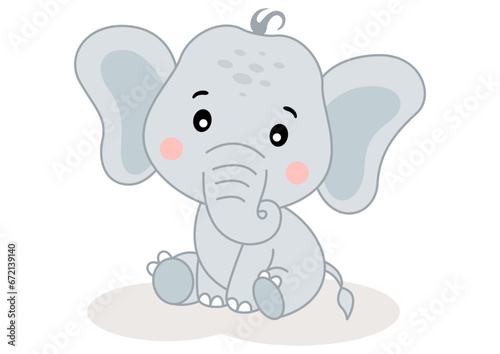 Funny baby elephant sitting isolated on white