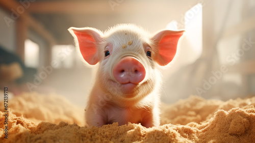 A small piglet in the farm. Popular animals raised around the world for meat consumption and business trading.
