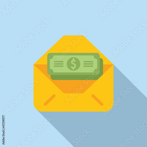 Cash in new envelope icon flat vector. Stack credit. Change atm service
