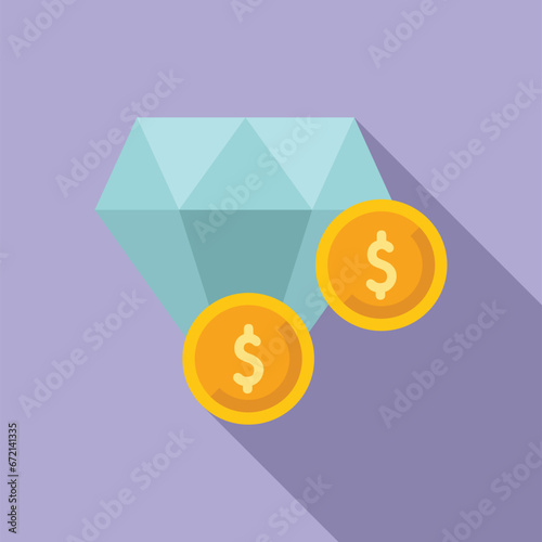 Diamond coins money icon flat vector. Currency wallet. Online money finance