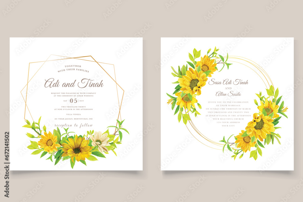 hand drawn sunflower wedding invitation card arrangement