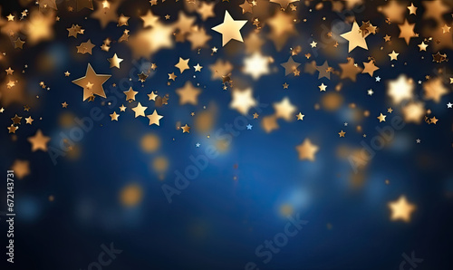 gold  and blue Christmas background with golden stars photo