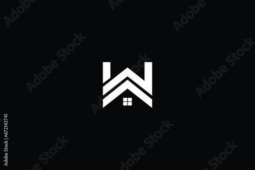 Creative modern style house with W sign logo design template

