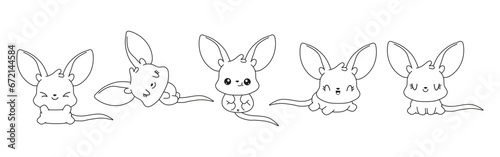 Collection of Vector Cartoon Baby Kangaroo Coloring Page. Set of Kawaii Isolated Baby Marsupial Animal Outline for Stickers, Baby Shower, Coloring Book, Prints for Clothes
