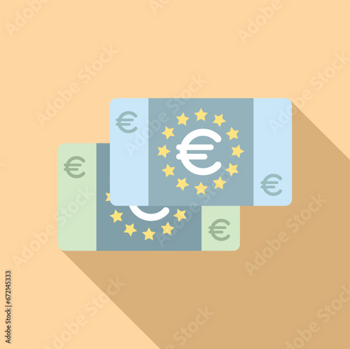 Euro cash money icon flat vector. Safe credit. Euro finance paper