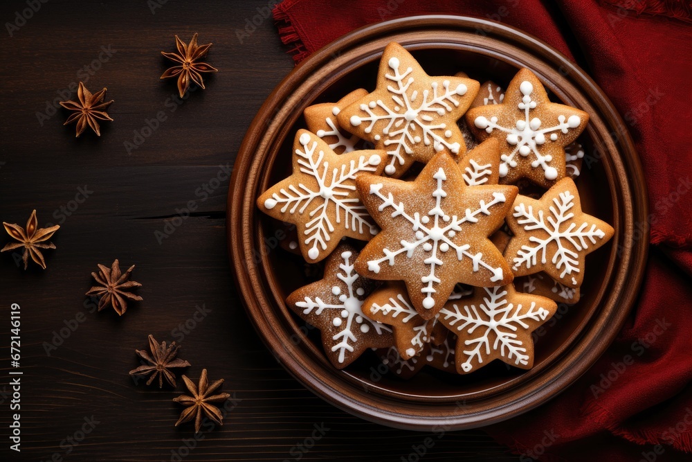 christmas cookies on a plate flatlay top view christmas cookies on a plate flatlay top view