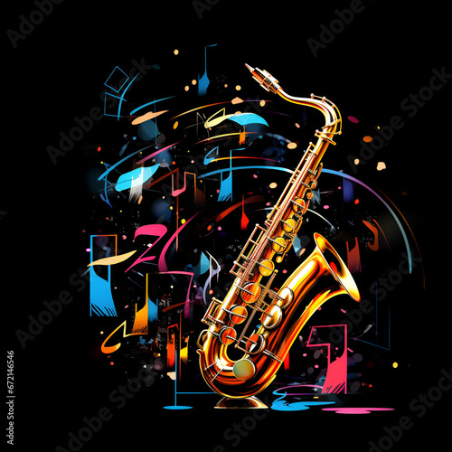 saxophone with musical notes