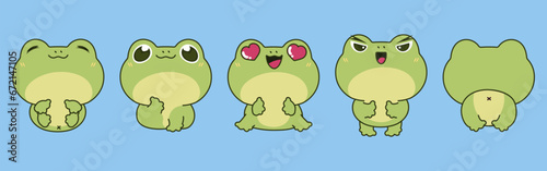 Set of Vector Cartoon Animal Illustrations. Collection of Kawaii Isolated Frog Art for Stickers, Prints for Clothes, Baby Shower, Coloring Pages