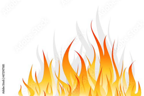 Illustration of burning bonfire on the white background. Red burning flame. 